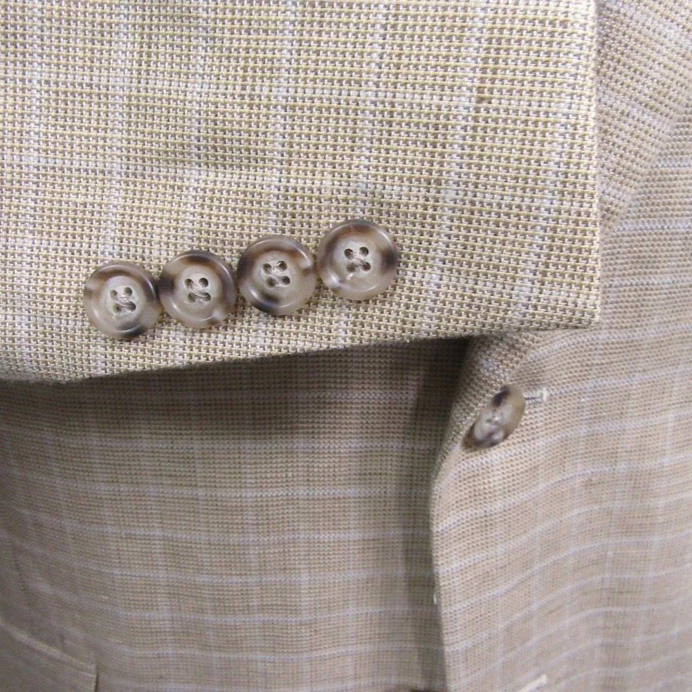 Jos A Bank Mens Sport Coat 43L Tan Windowpane‎ Check Linen Cotton Blazer